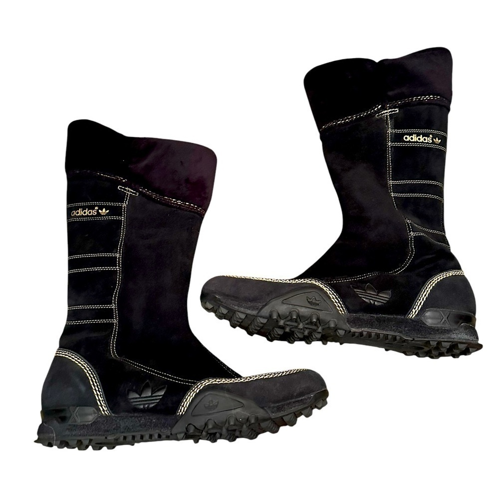 Adidas black suede torsion zip side boots womens 8 US